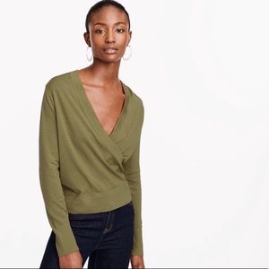 🍁 J. Crew GREEN Merino Wool Faux Wrap Sweater Top